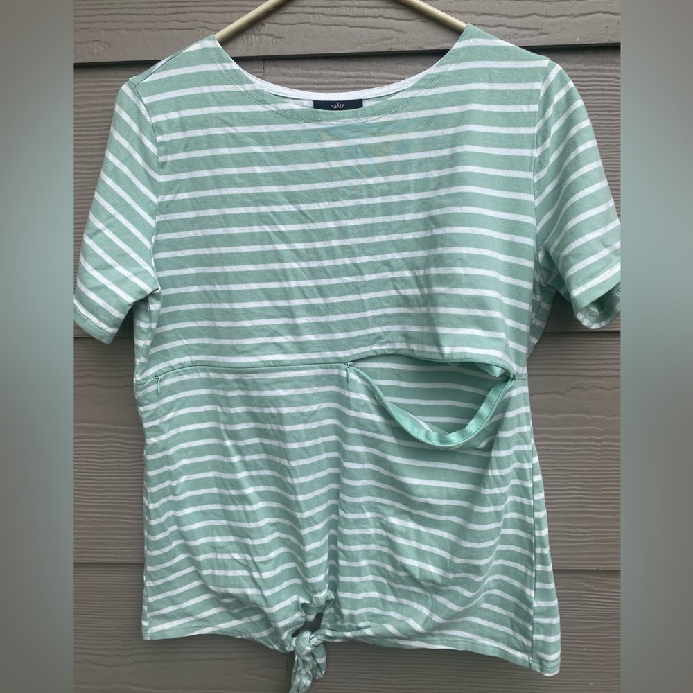 Nursing Queen Mint and White Striped Nursing Friendly Top